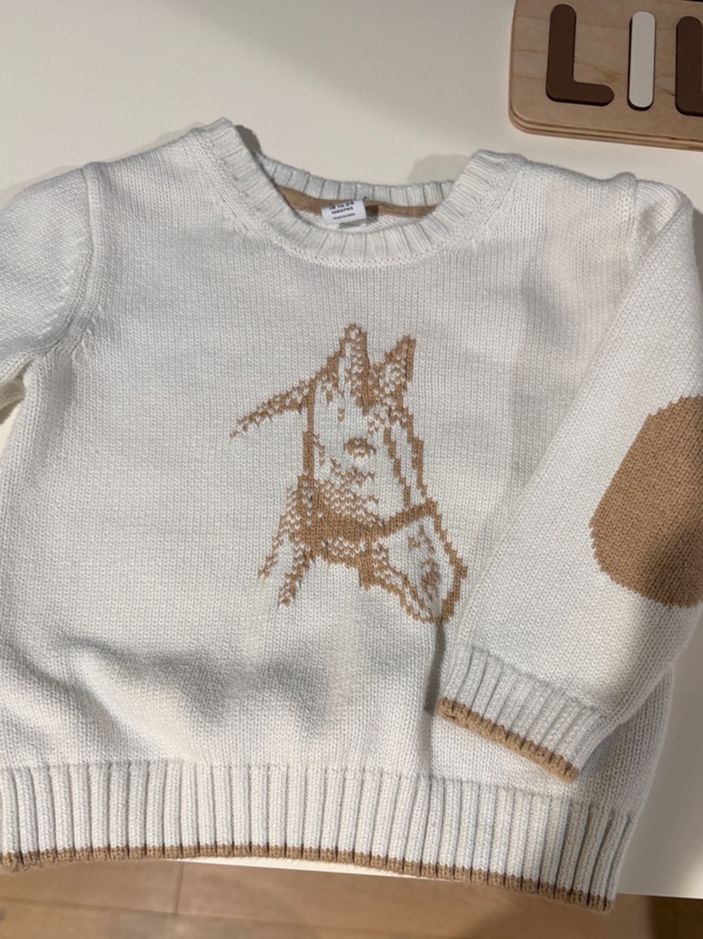 Janie and Jack Cream Sweater with Tan Horse Motif